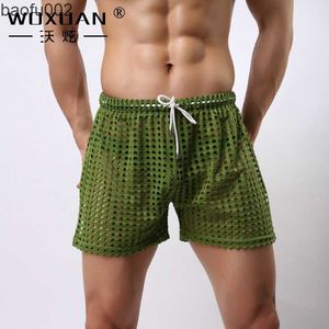 Herenshorts Heren Sexy Big Mesh Hollow Out Men Leisure Huishouden Transparante Nets Shorts (geen briefs) W0327