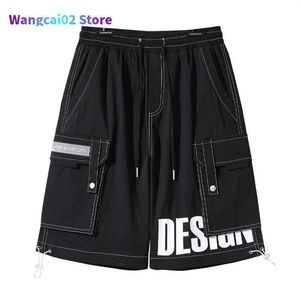 Heren shorts Heren shorts Harajuku Streetwear Black Casual Homme Side-Pockets Bermuda Hip Hop Cargo Knie Lengte Korte broek 022023H
