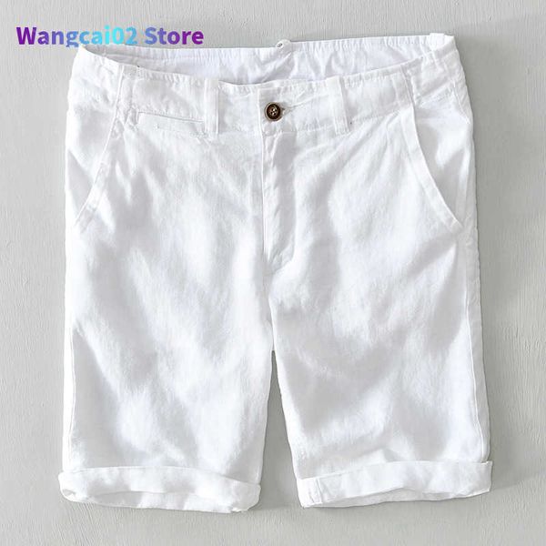 Short masculin short masculin Été Nouveaux vêtements pour hommes 5 couleurs de lin décontracté blanc léger lâche mode respirant couleur solide plage bermuda 022023h