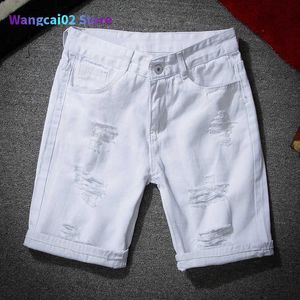 Short homme Short homme Denim blanc nouvel été trous Jeans décontractés coton solide pantalon ajusté longueur genou 022023H