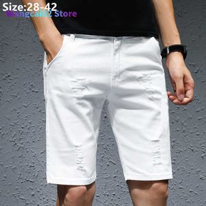 Heren shorts Heren shorts White gescheurde krassen heren denim casual jeans populaire elastische plus size 36 38 40 42 zwarte jongens gaten half broek 022023H