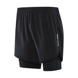 Heren shorts shorts sport shorts 2-in-1 dubbele laag jogging marathon shorts back zip pocket buiten oefen shorts dunne heren hardloop shorts 230404