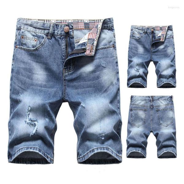 Pantalones cortos para hombres Ropa de calle para hombres Hombres rasgados Jeans de verano Moda corta Hombre Vintage Agujeros destruidos Denim recto Plus Tamaño Pantalones