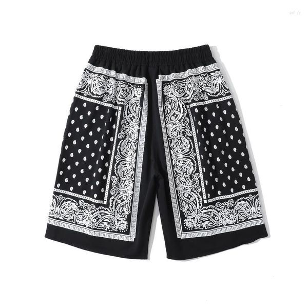 Pantalones cortos para hombre, pantalones cortos de verano con cintura alta para hombre, estampados en negro, gris y blanco, pantalones de playa para hombre, pantalones cortos con estampado de Paisley y monopatín