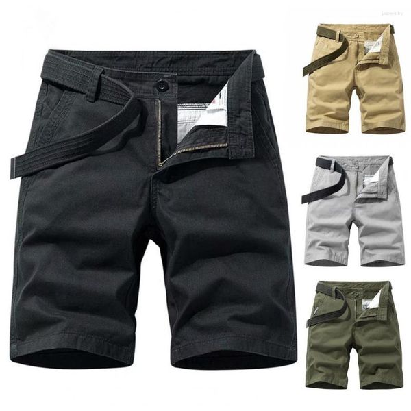 Pantalones cortos para hombres Hombres Social Slim Fit Verano Color sólido Bolsillos Casual Fitness Deportes Pantalones Entrenamiento en la playa