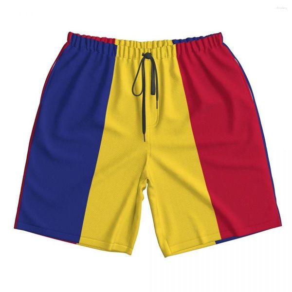 Pantanos cortos masculinos hombres deportes atléticos deportes deportes fitness playa baloncesto joggando pantalones cortos flojo bandera de rumania