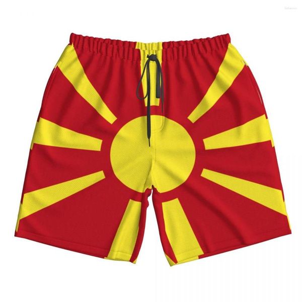 Pantanos cortos masculinos hombres deportes atléticos deportes deportes fitness beach baloncesto joggando pantalones cortos flojo bandera de macedonia