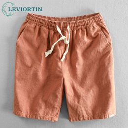 Heren shorts Men Summer 100% linnen shorts Japan Candy Color Beach Holiday Home Manne Male Simple Casual Slim Fit Harajuku Soft Thin Shorts Pants 230518