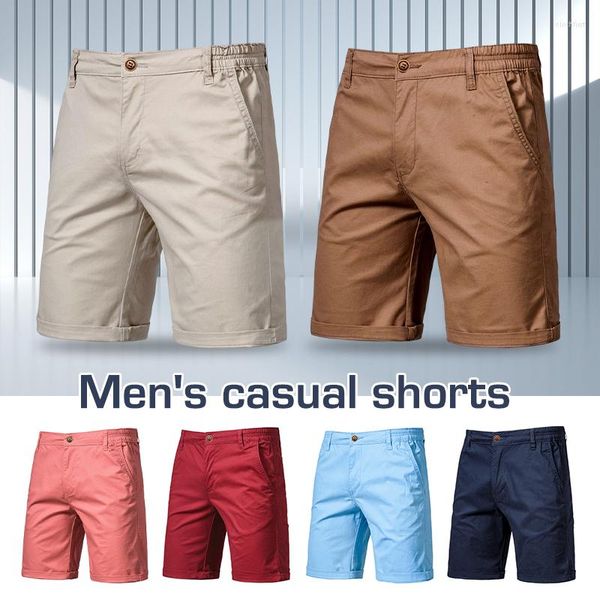 Pantalones cortos de verano para hombre, de algodón, con cintura elástica, informales, de corte clásico, para negocios, medio pantalón, elásticos, color caqui, Chino, ropa de calle para playa