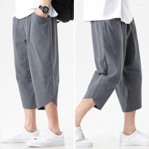 Heren shorts Men Zomervak ​​vaste kleur verkleed geknipt los midden-kalf lengte zakken elastische taille diepe kruis harempans