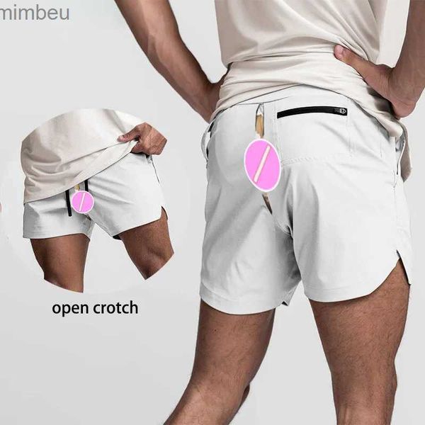 Pantalones cortos para hombres Pantalones cortos de verano para hombres Cremallera invisible Pantalones de entrepierna abierta Novio Conveniente regalo sexual al aire libre Sexy Biker Short con agujeros Hotpants 240226