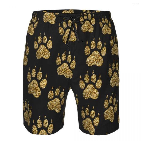 Pantalones cortos para hombres Hombres Traje de baño Transpirable Troncos de secado rápido Golden Glitter Dog Print Beach para surfear