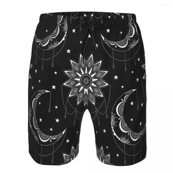 Pantalones cortos para hombres Hombres Traje de baño Transpirable Troncos de secado rápido Vintage Luna Sol y estrellas Playa para surfear