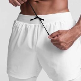 Short masculin masculin 2 en 1 short strtwear blanc respirant jogger short gymnase bodybuilding rapide secrète sèche short s-xxl t240507