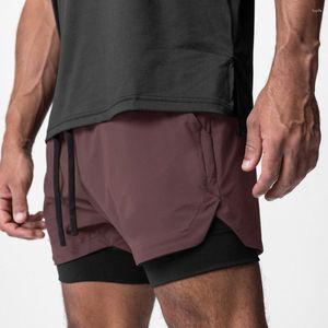 Pantalones cortos para hombre 2 en 1 entrenamiento Fitness Borgoña transpirable Jogger nailon gimnasio culturismo baloncesto viento rojo correr
