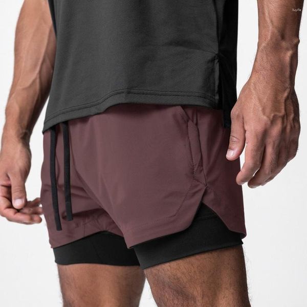 Short Homme Homme 2 EN 1 Entraînement Fitness Bordeaux Respirant Jogger Nylon Gym Musculation Basketball Vent Rouge Running