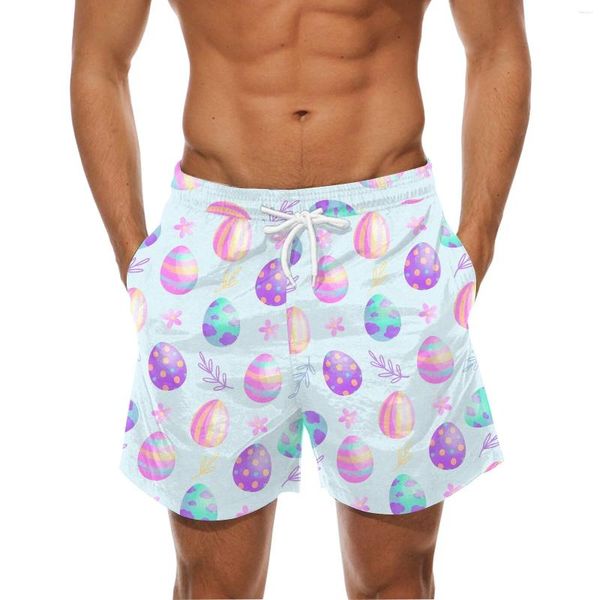 Shorts pour hommes Hommes 3D Oeufs de Pâques Impression Poche Printemps Hommes Trunks Swim Summer Beach Pantalons courts Vêtements Maillots de bain Maillots de bain Dimanche