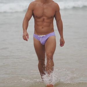 Heren shorts heren bikini badkleding lage stijging zwembiro's massief badpak sexy zwempak met elastische trekkoord lavendel blazen