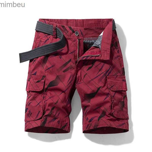 Shorts pour hommes Hommes Camouflage Cargo Shorts Rouge Été Coton Tactique 2022 Mode Casual Multi-Poche Pantalon Court Hommes Lâche Armée Militaire 240226