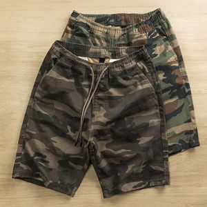 Shorts pour hommes shorts de camouflage masculin 100% coton short rétro décontracté à la taille élastique et demi-pantalon J240407