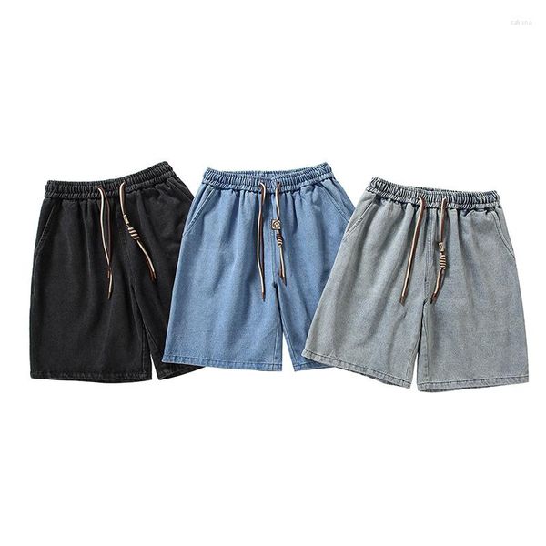 Hommes Shorts Hommes Casual Noir Hommes Jean Denim Lâche Droite Longueur Genou Taille Élastique 45% Coton Homme Jeans Été 2023