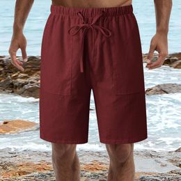 Pantalones cortos para hombre, informales, holgados, de cintura alta, con cordón, elásticos, sólidos, conjunto de entrenamiento, ropa corta para hombre, seersucker atlético