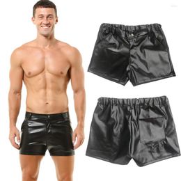 Herren-Shorts, lässig, PU-Leder, elastische Taille, dünne kurze Hosen mit Taschen, Nachtclub, Tanz, sexy eng, für Herren, Clubwear