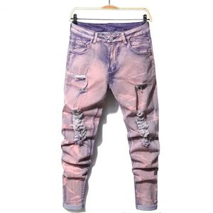 Heren shorts Heren Mens Casual Street Style Slim Fit gescheurde jeans noodlijdende hoge stretch denim broek voor de lente zomer J240522