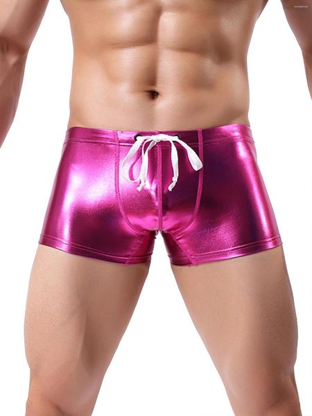 Shorts pour hommes Clubwear pour hommes Performance de danse Taille basse Boxer à cordon de serrage Sous-vêtements Faux cuir Maillots de bain Maillots de bain