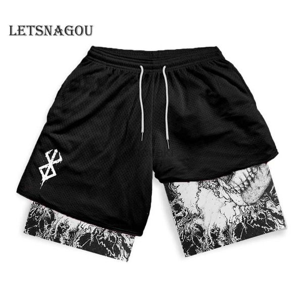 Shorts pour hommes Court métrage compressé pour hommes impression d'anime double couche 2-en-1 performance court métrage respirant séchage rapide entraînement élastique court métrage 24323