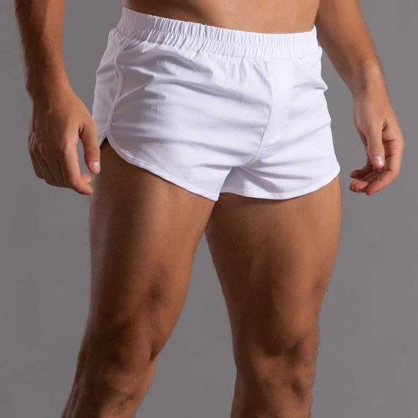 Pantalones cortos para hombre Calzoncillos de algodón para hombre Calzoncillos redondos Dobladillo sexy Pantalones para dormir en casa Cintura elástica suelta Pijama blanco Calzoncillos Calzoncillos ligeros para hombre L230719