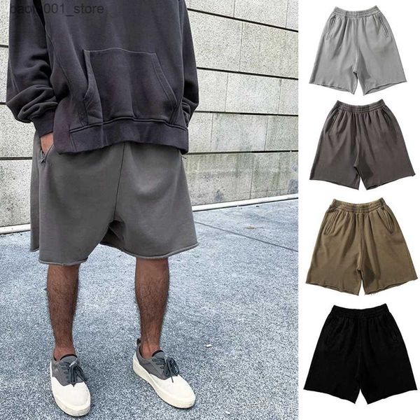 Shorts pour hommes Shorts épais en coton pour hommes 380g shorts de fitness fitness jogging gym shorts gris pour hommes poches zippées noires Q240329