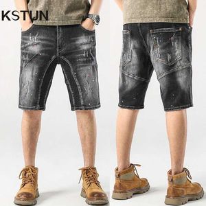 Heren shorts Heren Denim shorts Summer Shorts Jeans Ultra-dunne rechte verfpatch werk werk heren motorfiets shorts knieprookkwaliteit J240407