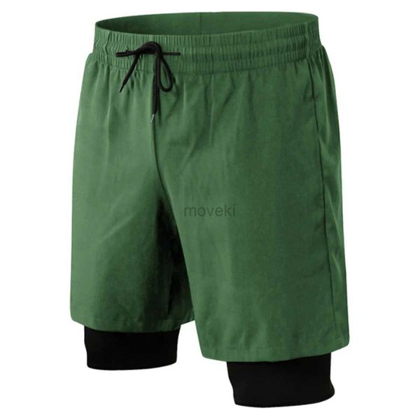 Shorts pour hommes Faux shorts de gym en deux pièces pour hommes, serrés, pantalons de course de basket-ball à rebond élevé, pantalons de sport double couche à séchage rapide 24323