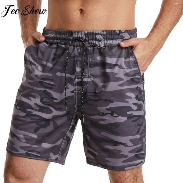 Shorts pour hommes Mens Fashion Camouflage Printing Board Cordon de course Pantalon court Maillot de bain Beachwear Sportwear avec poches