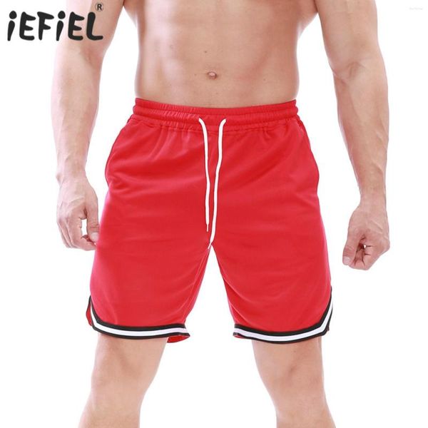 Shorts pour hommes Mode pour hommes Ourlet rayé Cordon de serrage Ceinture élastique Pantalon court Vacances Plage Maillot de bain Basketball Gym Sportwear