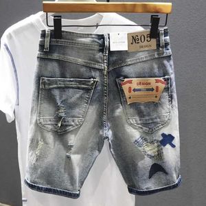 Shorts masculins pour hommes courts gris shorts trous jeans élastiques shorts décontractés de haute qualité masculine élastique de coton élastique short en denim jean longueur de genou j240407