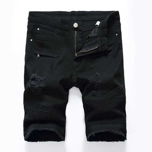 Shorts para hombres Jeans Shorts Motorcycle Jeans Rock Revival Shorts Atención ajustada Agujeros Cracked Mens Jeans Diseñadores J240219