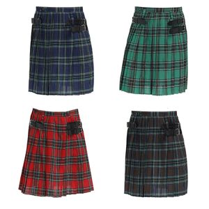 Pantalones cortos para hombres Kilt Kilt Tradicional Cinturón a cuadros Plisado Cadena Bilateral Marrón Gótico Punk Scottish Tartan Pantalones Faldas 230313