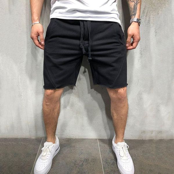 Shorts pour hommes Coton au genou pour hommes avec cordon de serrage élastique à la taille Short de survêtement pour hommes Poches latérales Pantalons courts d'été pour hommes