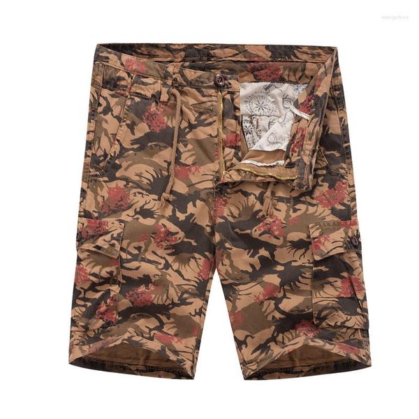 Pantalones cortos para hombres para hombre militar camuflaje cargo playa verano hombres algodón suelto multibolsillo pantalones homme casual sudor