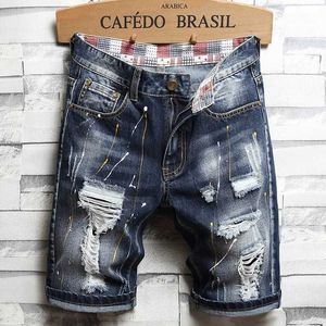 Shorts masculins pour hommes ouverts courts avant graffiti jeans jeans en coton d'été plus taille 28-40 patchwork pantalon denim pantalon street street empilé jeans J240407