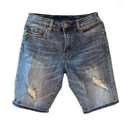 Shorts masculinos calças masculinas verão jeans casual denim macacão buraco hombre ajuste masculino 2023 roupas de rua sólida