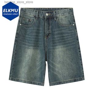 Pantalones cortos para hombres Pantalones cortos de mezclilla azul retro para hombre Pantalones vaqueros sueltos ocasionales de verano Ropa de calle retro Harajuku Hip-Hop Y2K Pantalones cortos para hombre Q240305