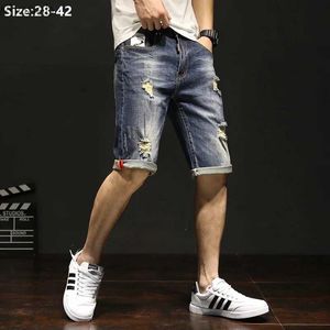 Herenshorts Gescheurde jeans voor heren Zomer denim shorts Grote maten 38 40 42 Uitgerekt Jongens Cool Scratched Tieners Verontruste slanke halve broek YQ240111