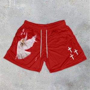 Pantalones cortos para hombre Entrenamiento para correr Angel Cross Print Gimnasio Deportes Hombres Ropa casual Hombre Fitness Jogging Y2k Y2302