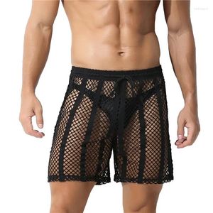 Herenshorts Heren doorzichtige visnetzwembroek Hollow Out Lounge Pyjama Ademend Casual Mannelijke Sport Fitness Korte broek