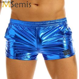 Pantalones cortos para hombre Calzoncillos tipo bóxer metálicos brillantes para hombre, tiro bajo, puesta en escena, ropa para discoteca Rave, pantalones cortos para hombre, calzoncillos, calzoncillos, parte inferior W0327