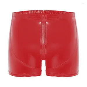 Heren Shorts Heren Glanzend Zacht Mat Leer Boxer Sexy Onderkant Ondergoed Open Rits Sex Mannelijke Fetish Korte Broek Hieronder Sexi