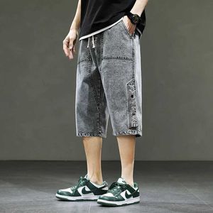 Shorts voor heren Koreaanse zomer Heren zwarte denim shorts met wijde pijpen Nieuwe mode Casual kleine tas Jeans Grote maten 6XL 8XL YBR602C240402